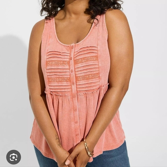 NWT Torrid Textured Jersey Scoopneck Button Down Babydoll Tank In Still Water - Picture 10 of 10